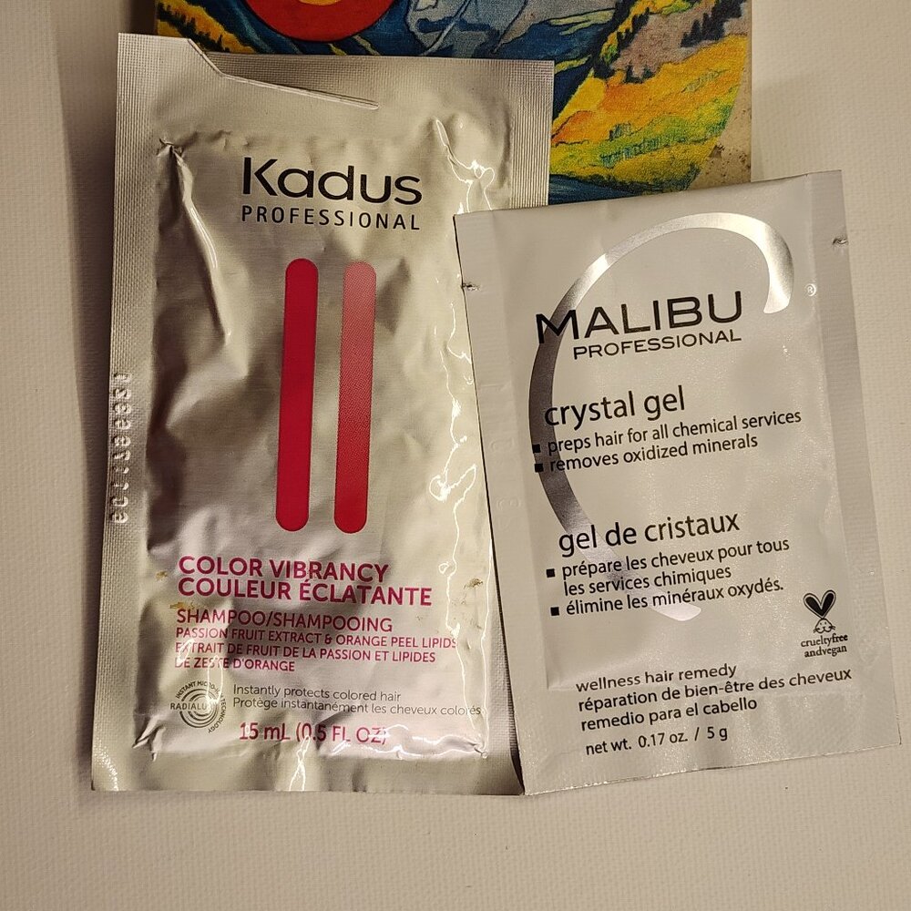 Kadus packet is a Color Vibrancy Shampoo & Malibu Crystal Gel Sample Duo